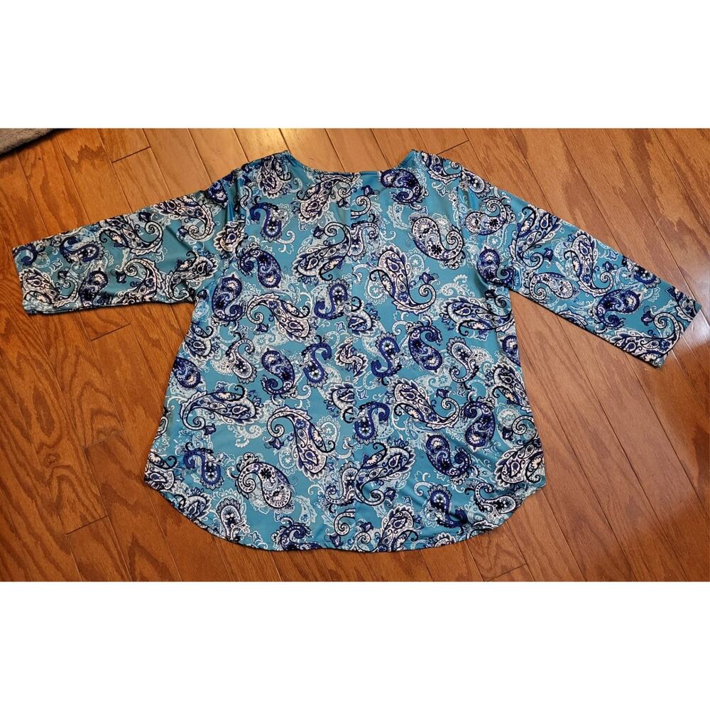 Ruby Rd. Aqua Paisley Print Blouse Womans Size 1X With 3/4 Sleeve - Picture 13 of 15